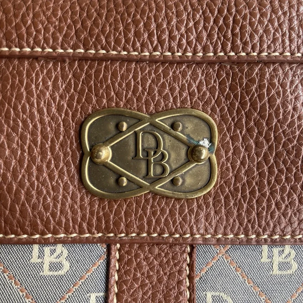 Dooney & Bourke Tote Bag Womens Large Brown Canvas Leather Zip Monogram Charm